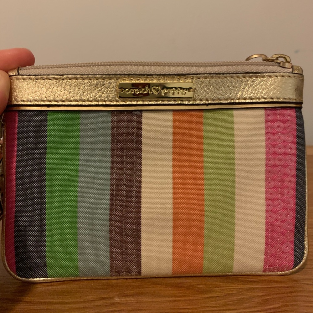 Coach Signature Poppy Legacy Striped Wristlet